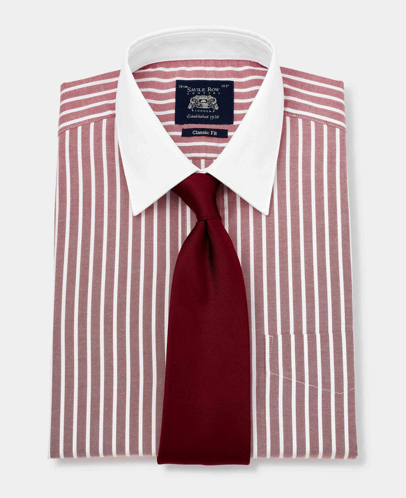 Men's Red White Stripe Classic Fit Winchester Formal Shirt With Double Cuffs