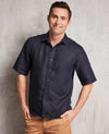 Navy Short Sleeve Pure Linen Slim Fit Shirt in Shorter Length [RTC]