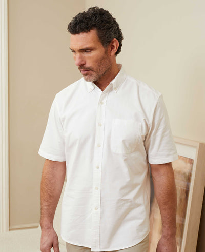 Men's White Short Sleeve Oxford Casual Shirt