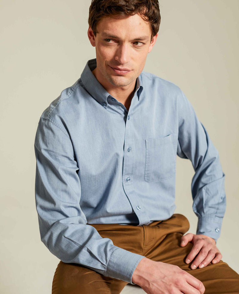 Denim Blue Melange Classic Fit Button-Down Shirt