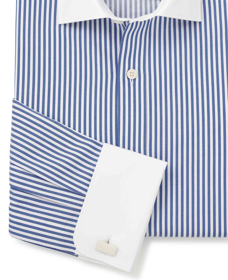 Blue Bengal Stripe Slim Fit Formal Shirt - White Double cuffs & Collar