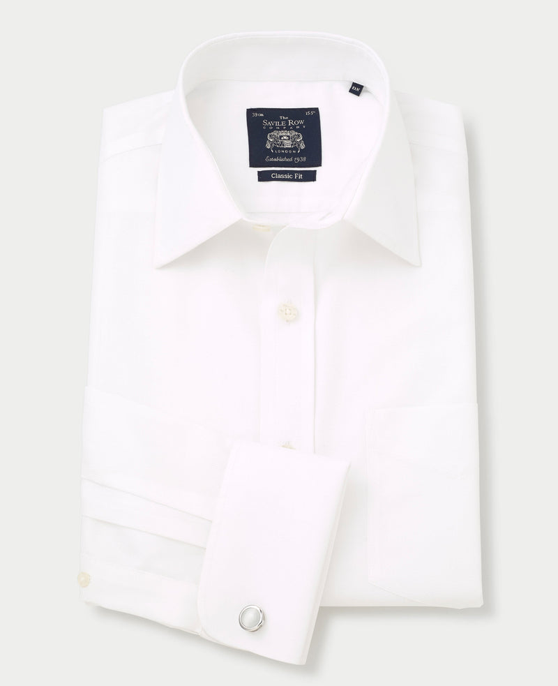 White Herringbone Classic Fit Non-Iron Formal Shirt - Double Cuff