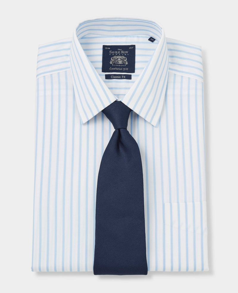 Men's Sky Blue Stripe Twill Non-Iron Classic Fit Formal Shirt With Single Cuffs