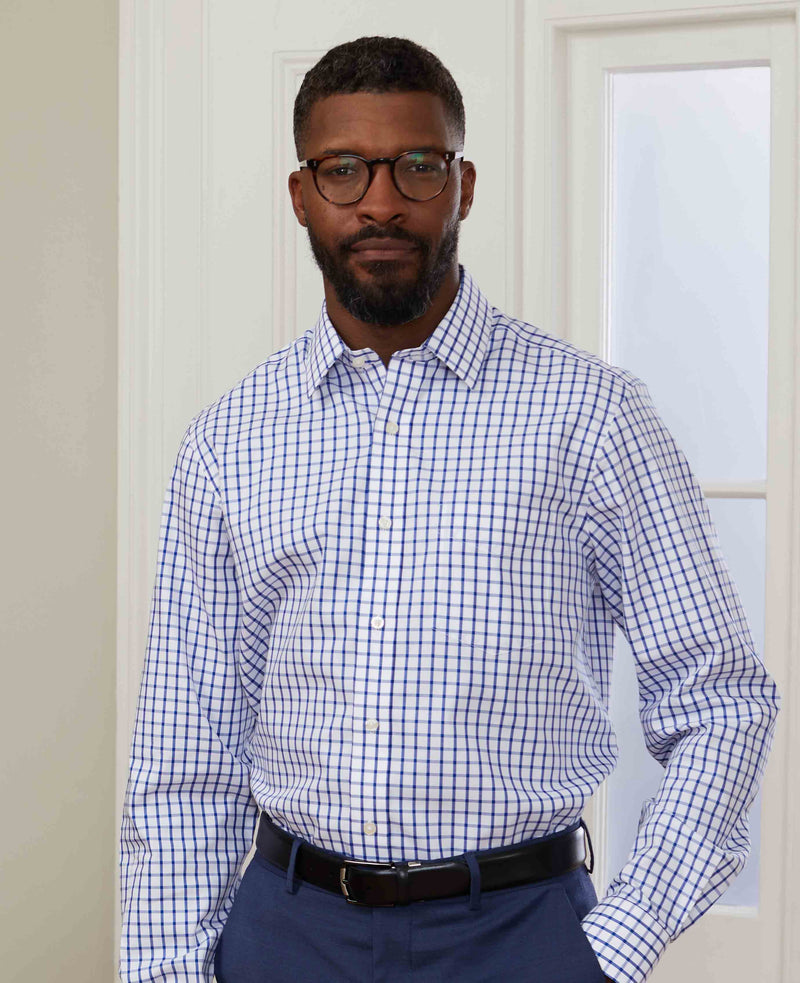 White Blue Check Classic Fit Non-Iron Formal Shirt - Single Cuff