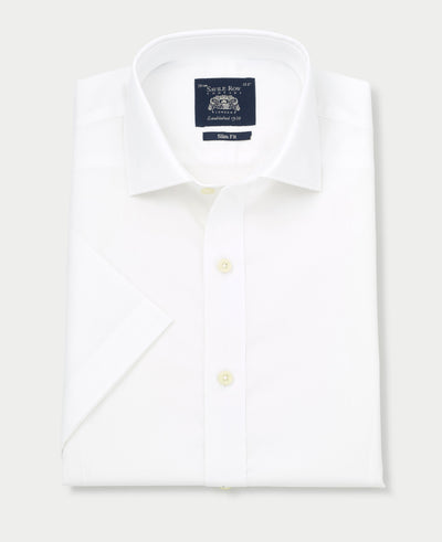 Men's White Cotton Slim Fit Short Sleeve Formal Shirt