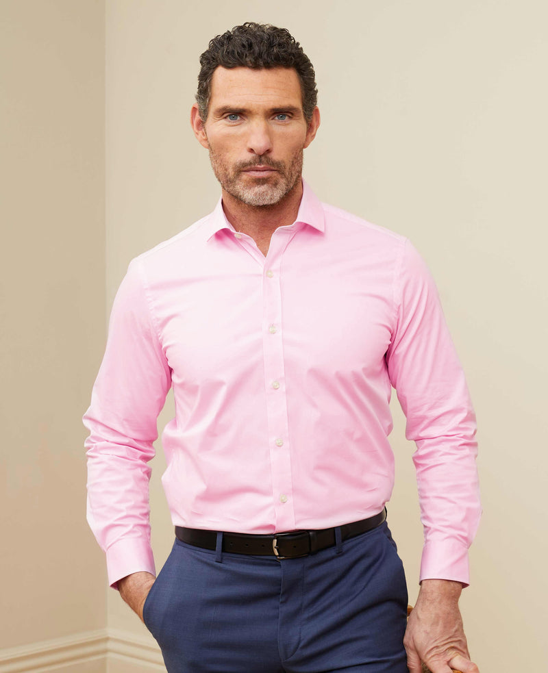 Men's Pink Stretch Cotton Slim Casual Shirt