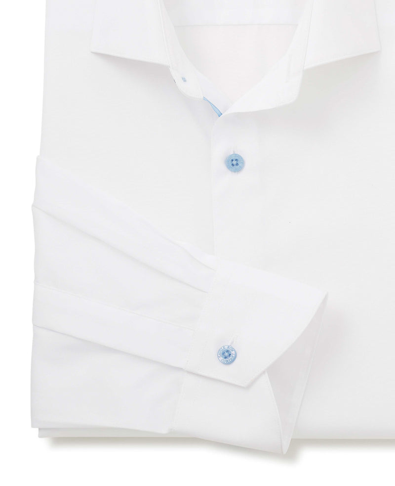 White Slim Fit Blue Button Smart-Casual Shirt - Single Cuff