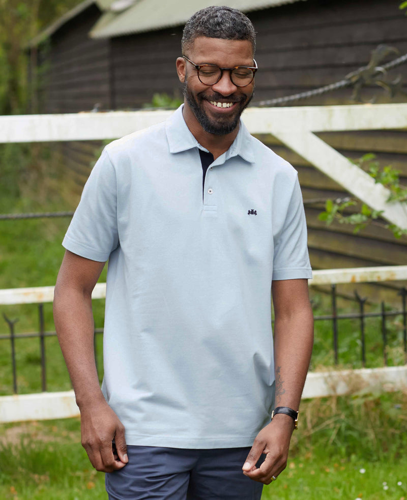 Light Blue Cotton-Pique Short Sleeve Polo Shirt