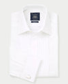 White Poplin Pleated Slim Fit Double Cuff Evening Formal Shirt