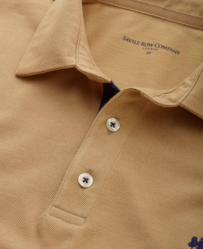 Beige Cotton Classic Fit Short Sleeve Polo Shirt