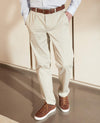 Beige Stretch Cotton Classic Fit Pleated Chinos