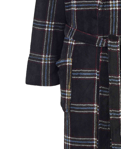 Black Check Fleece Dressing Gown