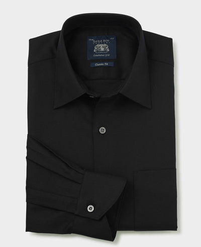 Black Cotton Herringbone Classic Fit Formal Shirt - Single Cuff