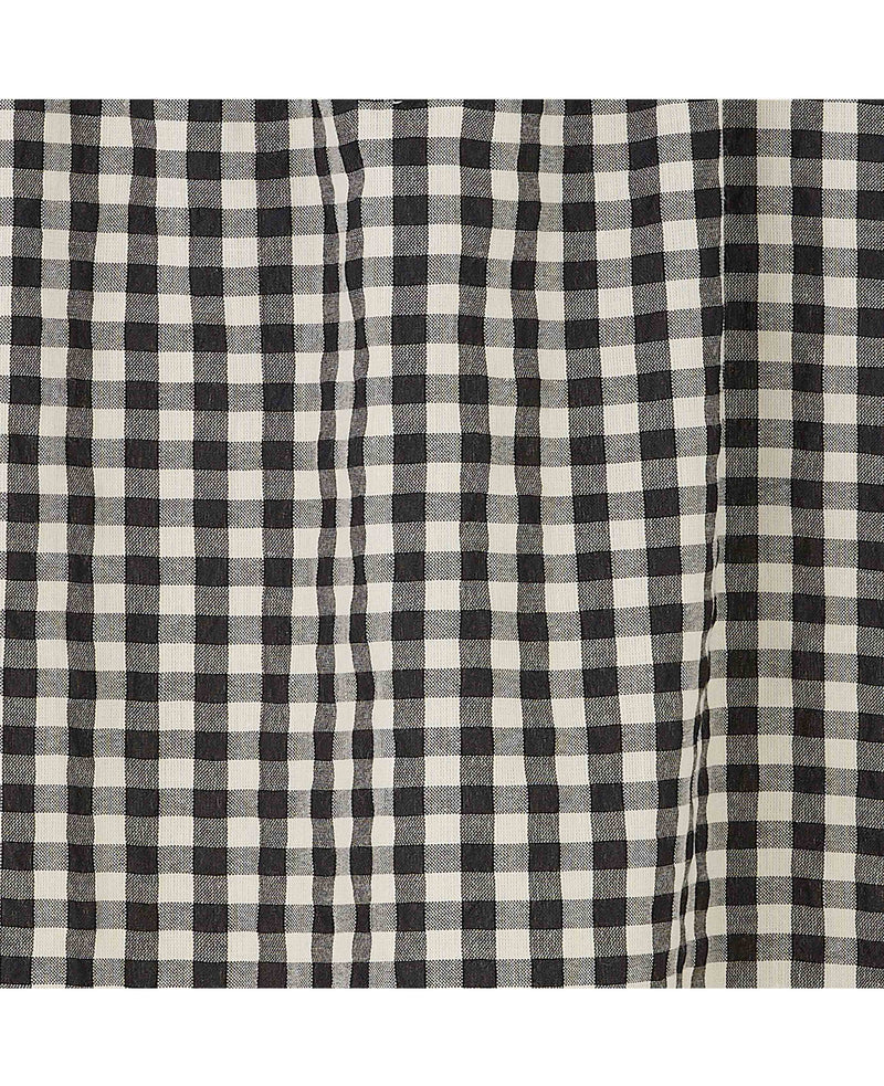 Black Gingham Check Smocked Short Sleeve Seersucker Women's Shirt