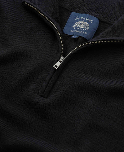 Black Merino Wool Zip Neck Jumper