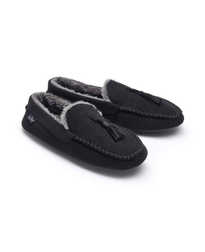 Men's Black Microsuede Moccasin Slippers