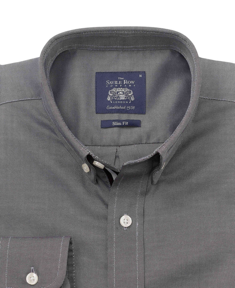 Black Pinpoint Oxford Slim Fit Casual Shirt - 1256BLK Collar Detail - Large Image