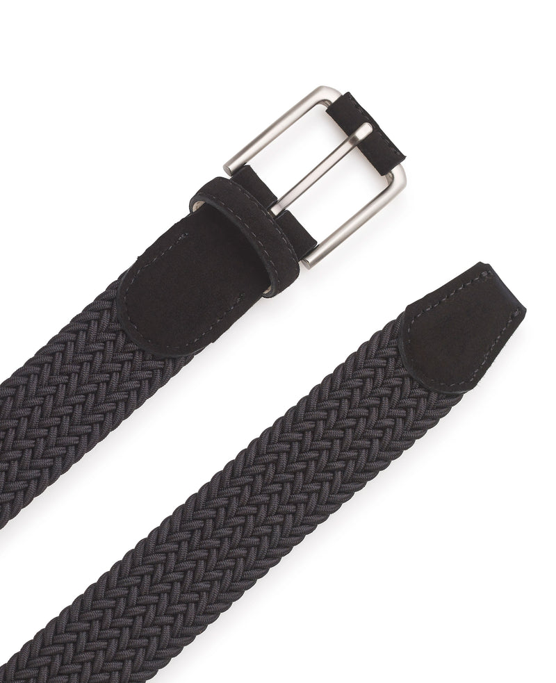 Men's Black Plaited Suede Belt