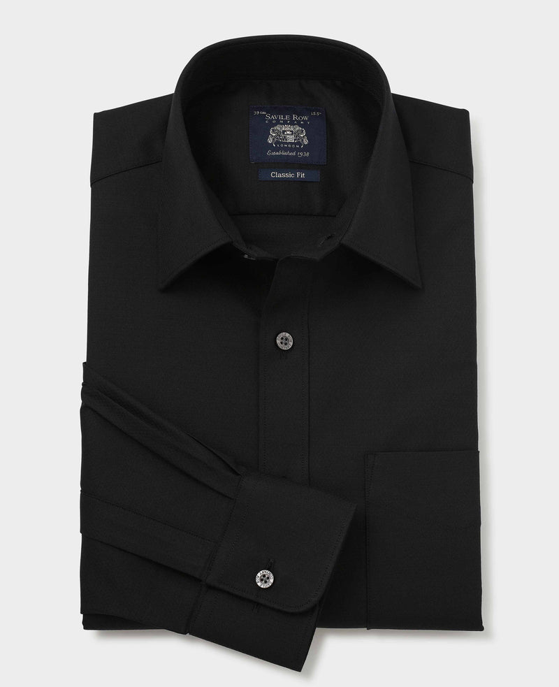 Black Stretch Cotton Classic Fit Formal Shirt - Single Cuff