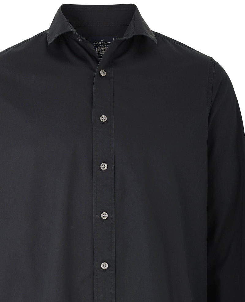 Black Twill Slim Fit Shirt in Shorter Length - Chest Detail - 1398BLK