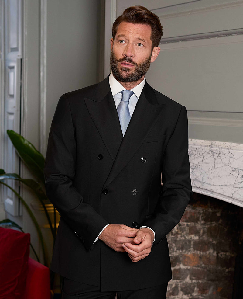 Black Wool Blend Tailored Double Breasted Suit