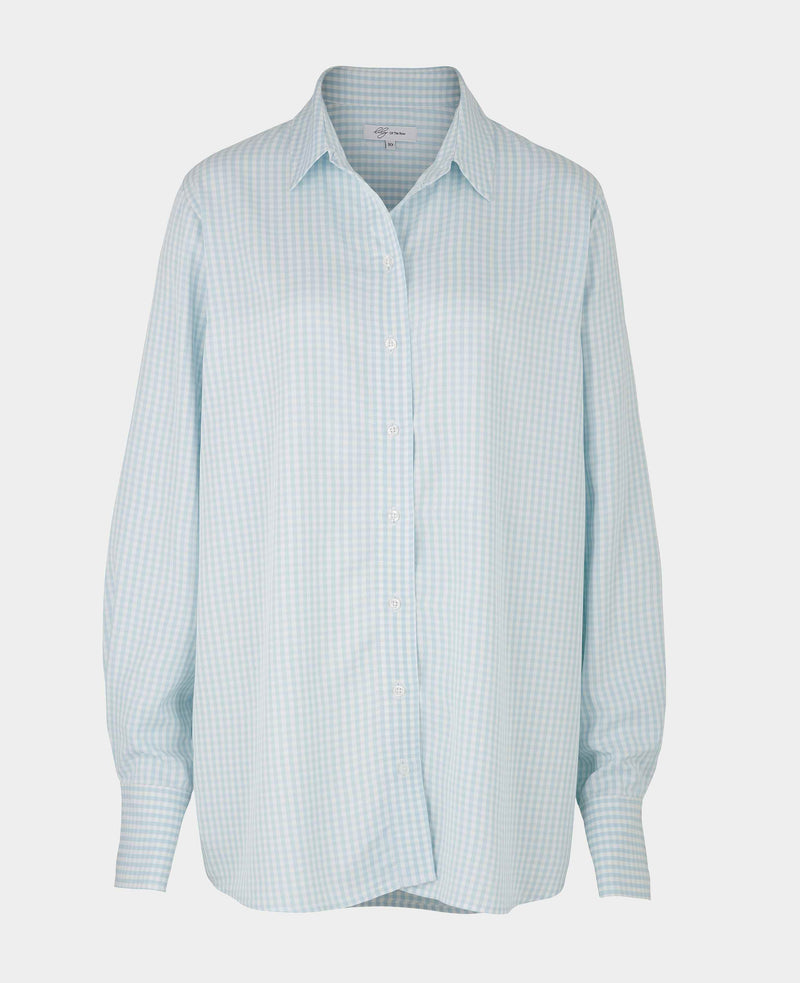 Women's Blue Gingham Check Boyfriend Fit Shirt