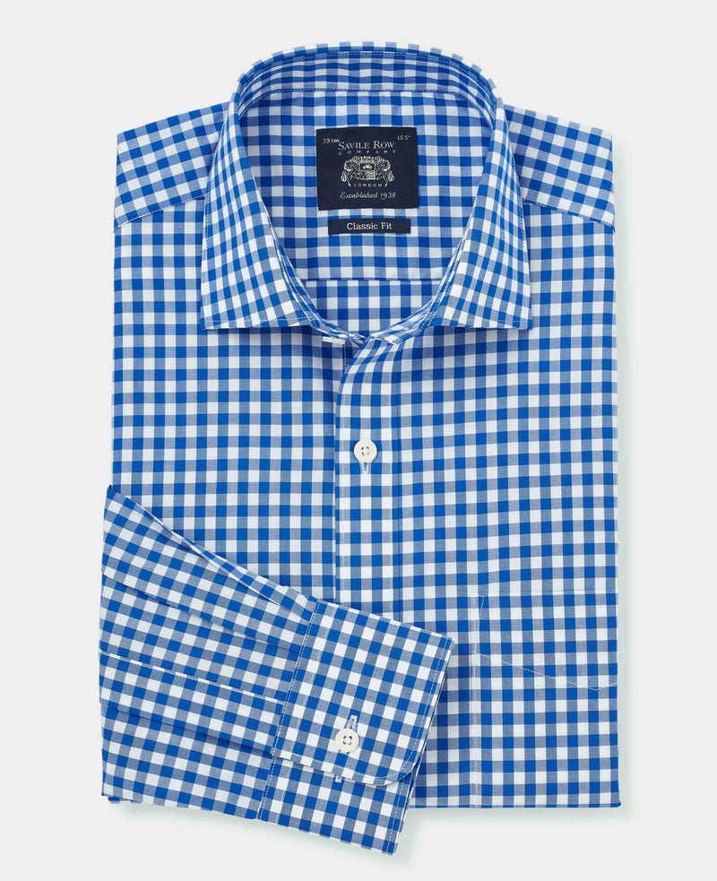 Blue Classic Fit Gingham Formal Shirt - Single Cuff