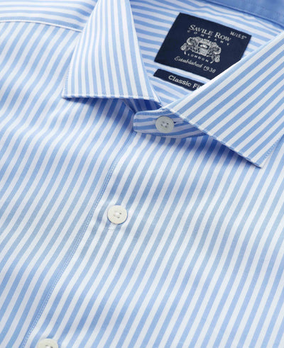 Blue Cotton Bengal Stripe Classic Fit Smart-Casual Shirt - Single Cuff