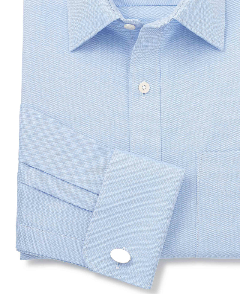 Blue Cotton Herringbone Classic Fit Formal Shirt - Double Cuff