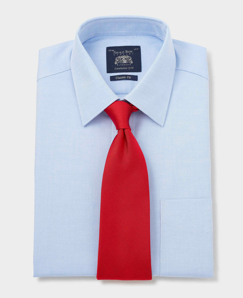 Blue Cotton Herringbone Classic Fit Formal Shirt - Double Cuff