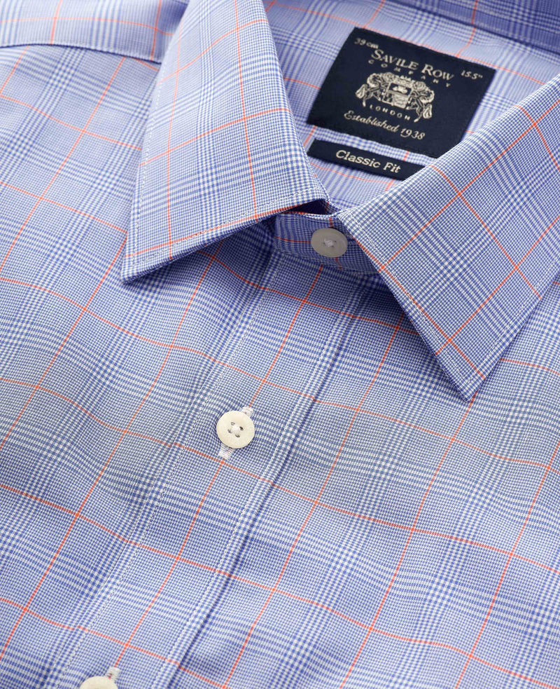 Blue Cotton Prince of Wales Check Classic Fit Formal Shirt - Double Cuff