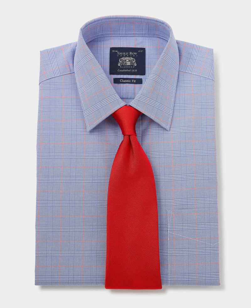 Blue Cotton Prince of Wales Check Classic Fit Formal Shirt - Double Cuff