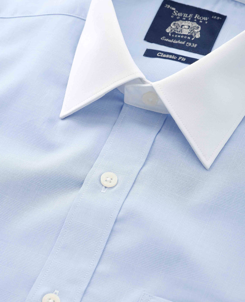 Blue Cotton Prince of Wales Check Classic Fit Winchester Formal Shirt - Double Cuff