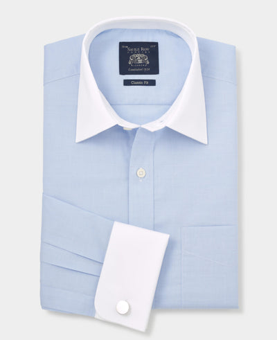 Blue Cotton Prince of Wales Check Classic Fit Winchester Formal Shirt - Double Cuff