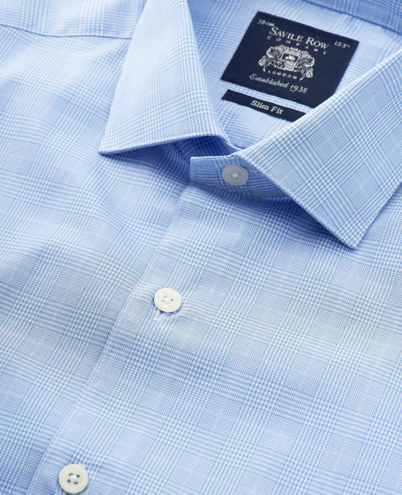 Blue Cotton Prince of Wales Check Slim Fit Formal Shirt - Single Cuff