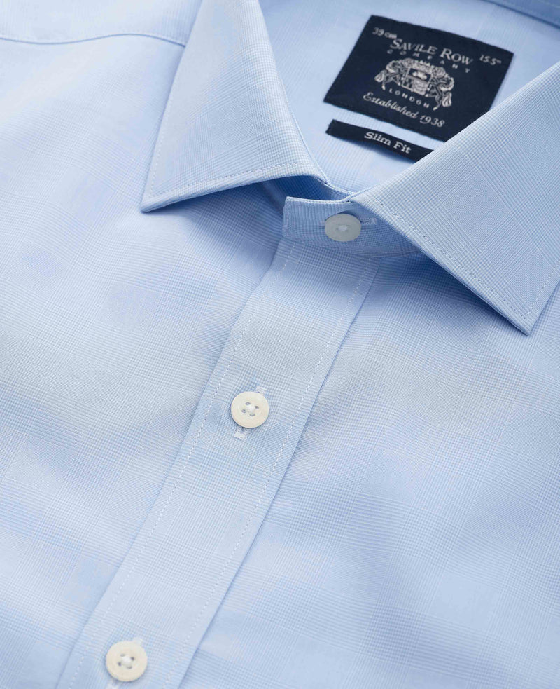 Blue Cotton Prince of Wales Check Slim Fit Formal Shirt - Single Cuff