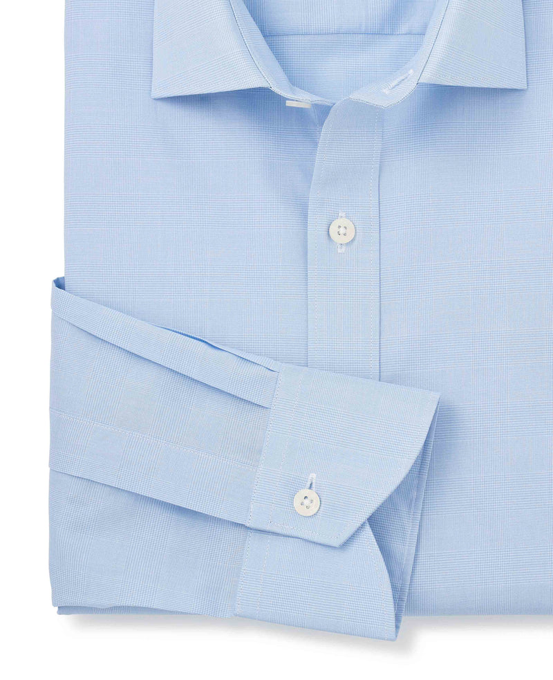 Blue Cotton Prince of Wales Check Slim Fit Formal Shirt - Single Cuff