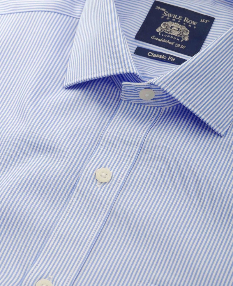 Blue Cotton Twill Classic Fit Striped Formal Shirt - Single Cuff