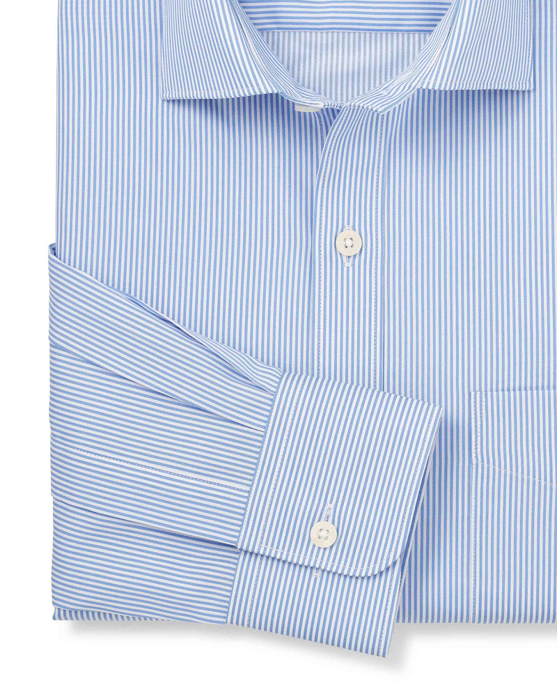 Blue Cotton Twill Classic Fit Striped Formal Shirt - Single Cuff