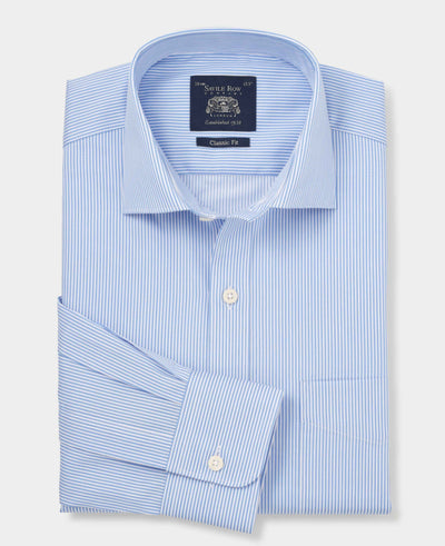 Blue Cotton Twill Classic Fit Striped Formal Shirt - Single Cuff