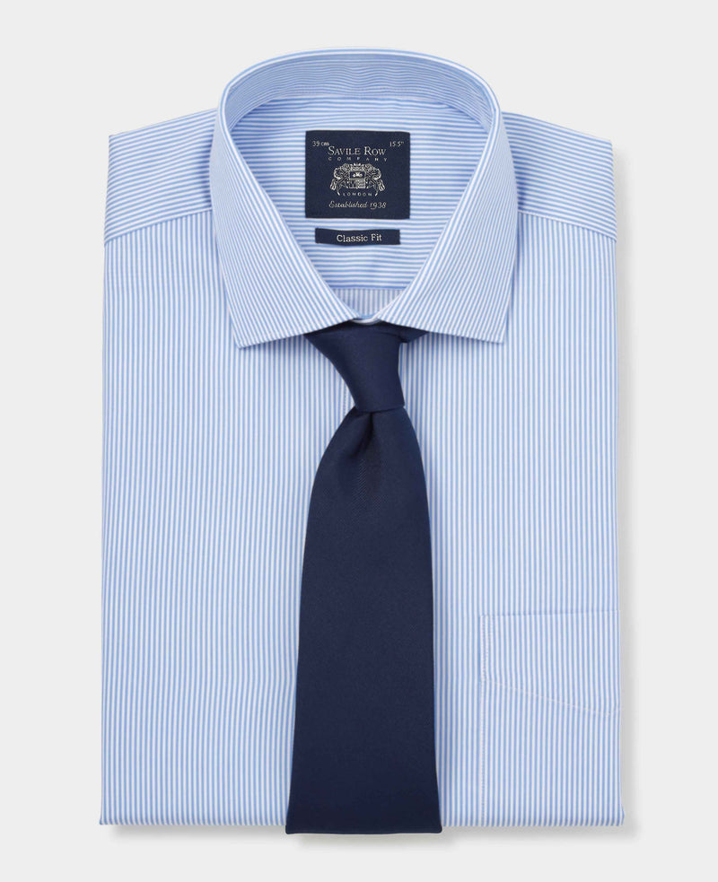 Blue Cotton Twill Classic Fit Striped Formal Shirt - Single Cuff