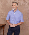 Blue Gingham Check Classic Fit Short Sleeve Shirt