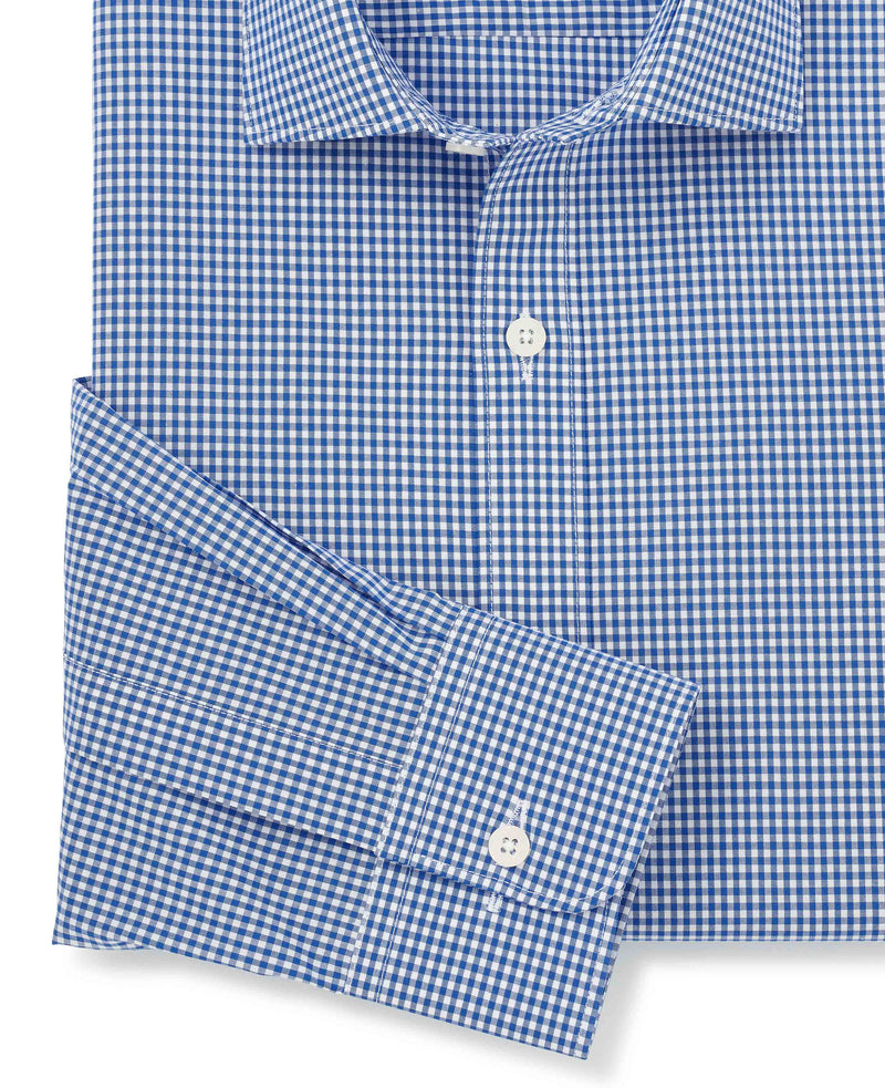 Blue Poplin Slim Fit Gingham Formal Shirt - Single Cuff