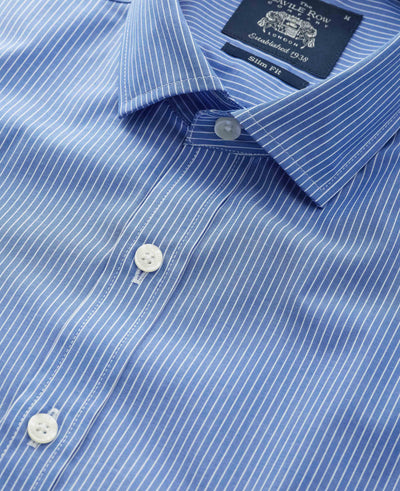 Blue Poplin Stripe Slim Fit Smart Casual Shirt - Single Cuff