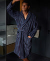 Blue Red Stripe Fleece Dressing Gown