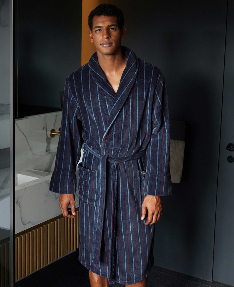 Blue Red Stripe Fleece Dressing Gown