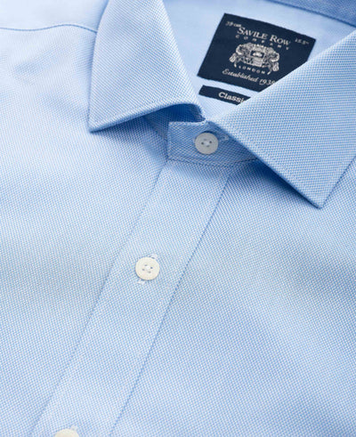 Blue Textured Cotton Classic Fit Formal Shirt - Single Cuff