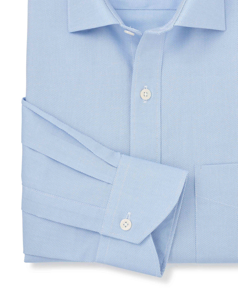 Blue Textured Cotton Classic Fit Formal Shirt - Single Cuff