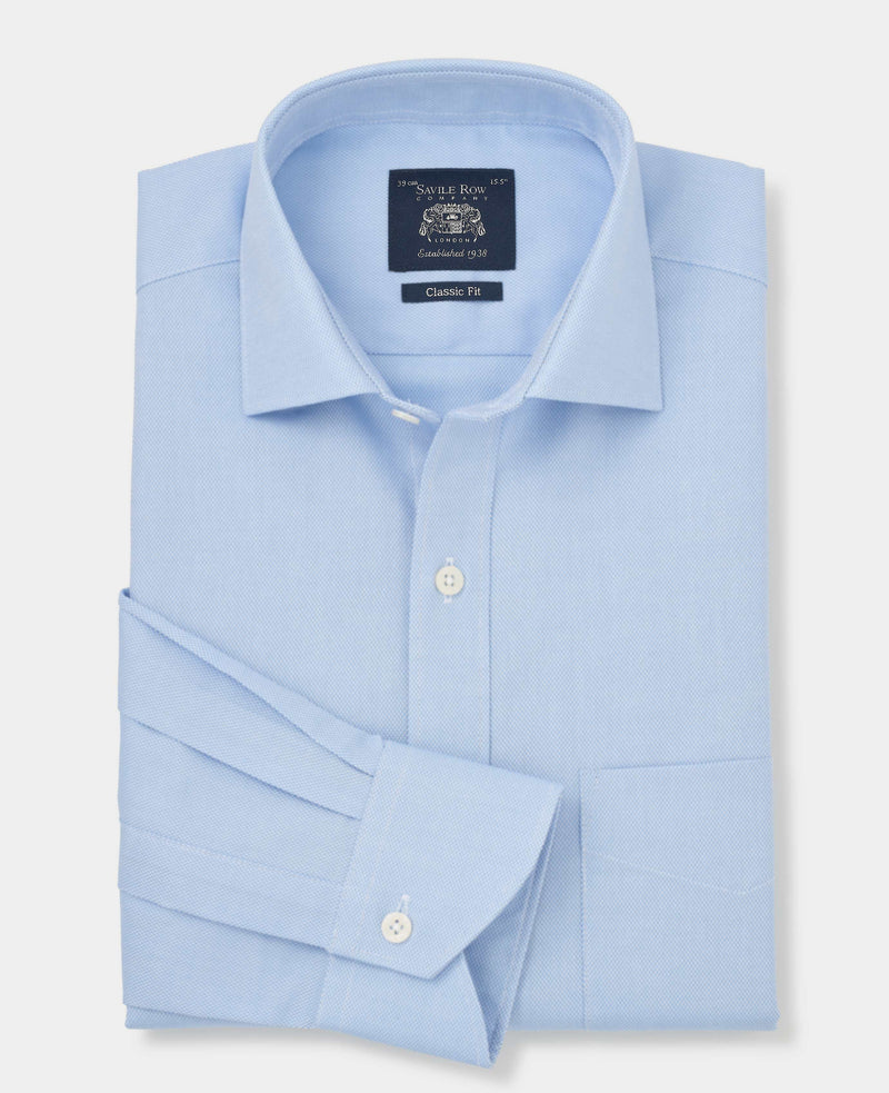 Blue Textured Cotton Classic Fit Formal Shirt - Single Cuff