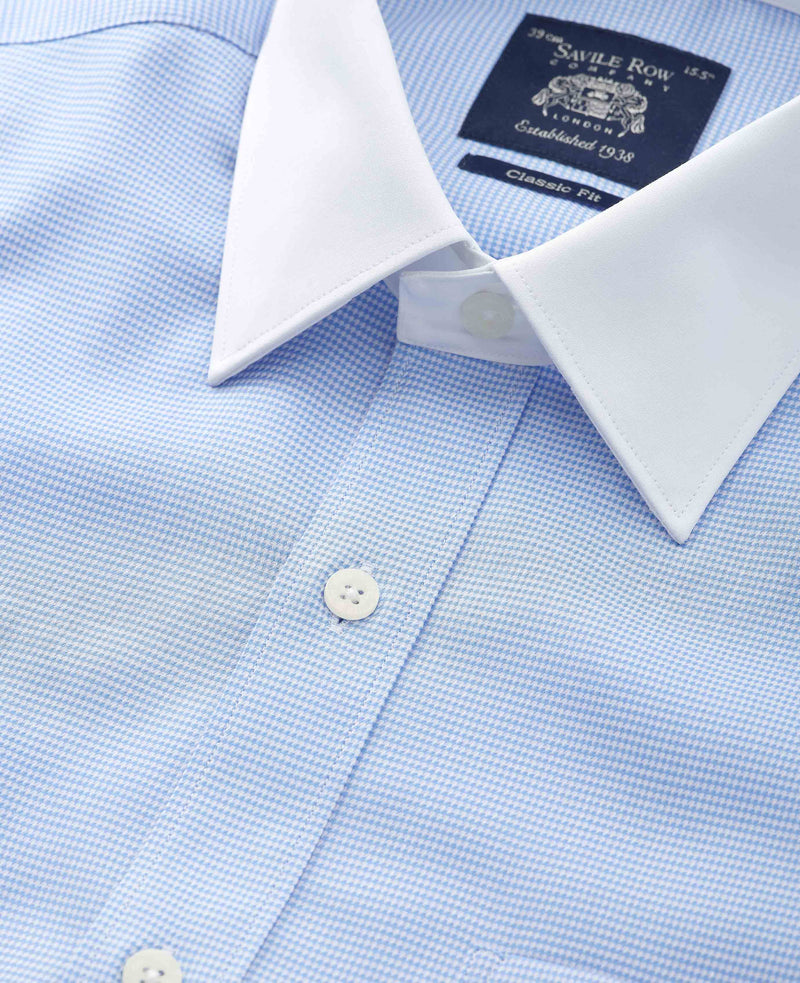 Blue Textured Cotton Puppytooth Classic Fit Winchester Formal Shirt - Double Cuff